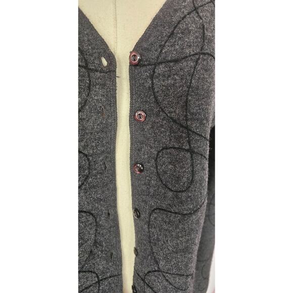 Sarah Spencer Cardigan Sweater 100% Wool Embroidered Design Dark Gray Medium - Picture 3 of 4
